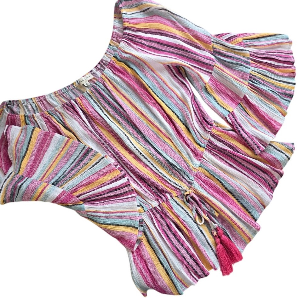 Main Strip  Ruffle‎ Sleeve Tassel Tie Crop Boho 70's Top S
